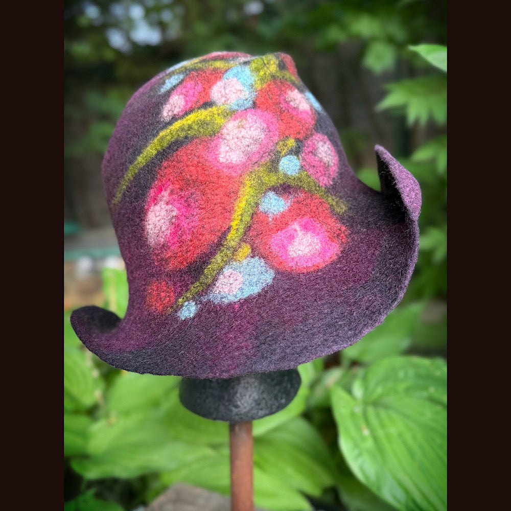 OOAK Handmade wool Felted hat 23.5” medium