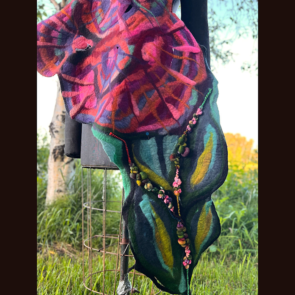 Roses Large Felted Shawl 60” X 21”