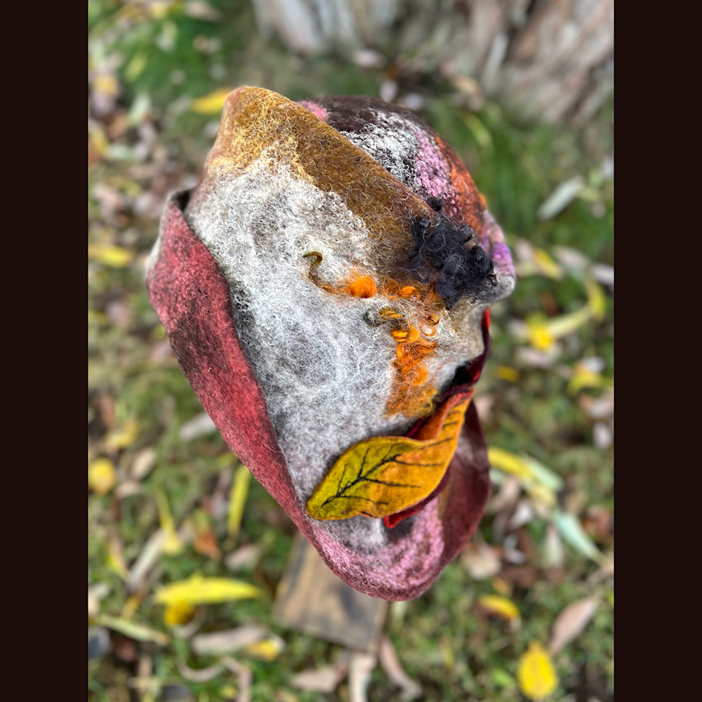Felted top hat with leaves 24” medium large