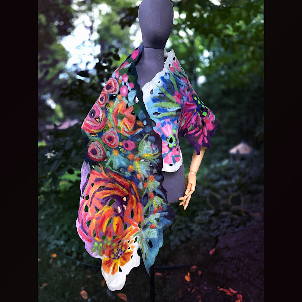 OOAK Handmade wool Felted Scarf 78” X 17” Original art work