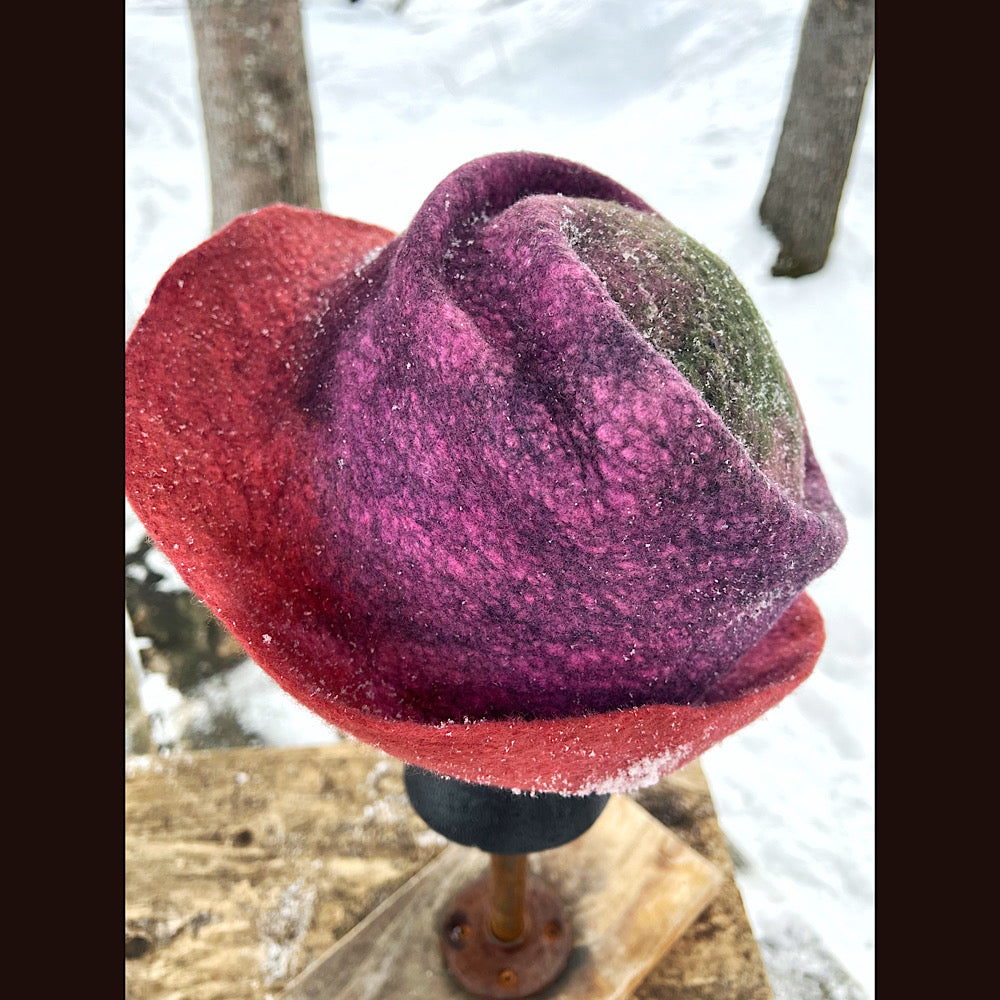 Felted top hat with leaf 23”