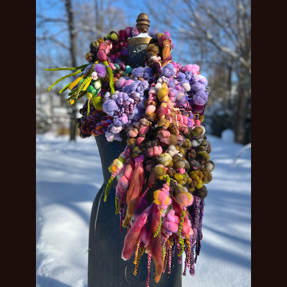 Velvet roses  woven art yarn Scarf 102” X 7 1/2”