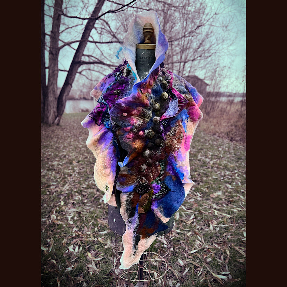 Soleil d’hiver felted scarf 75” X 18”