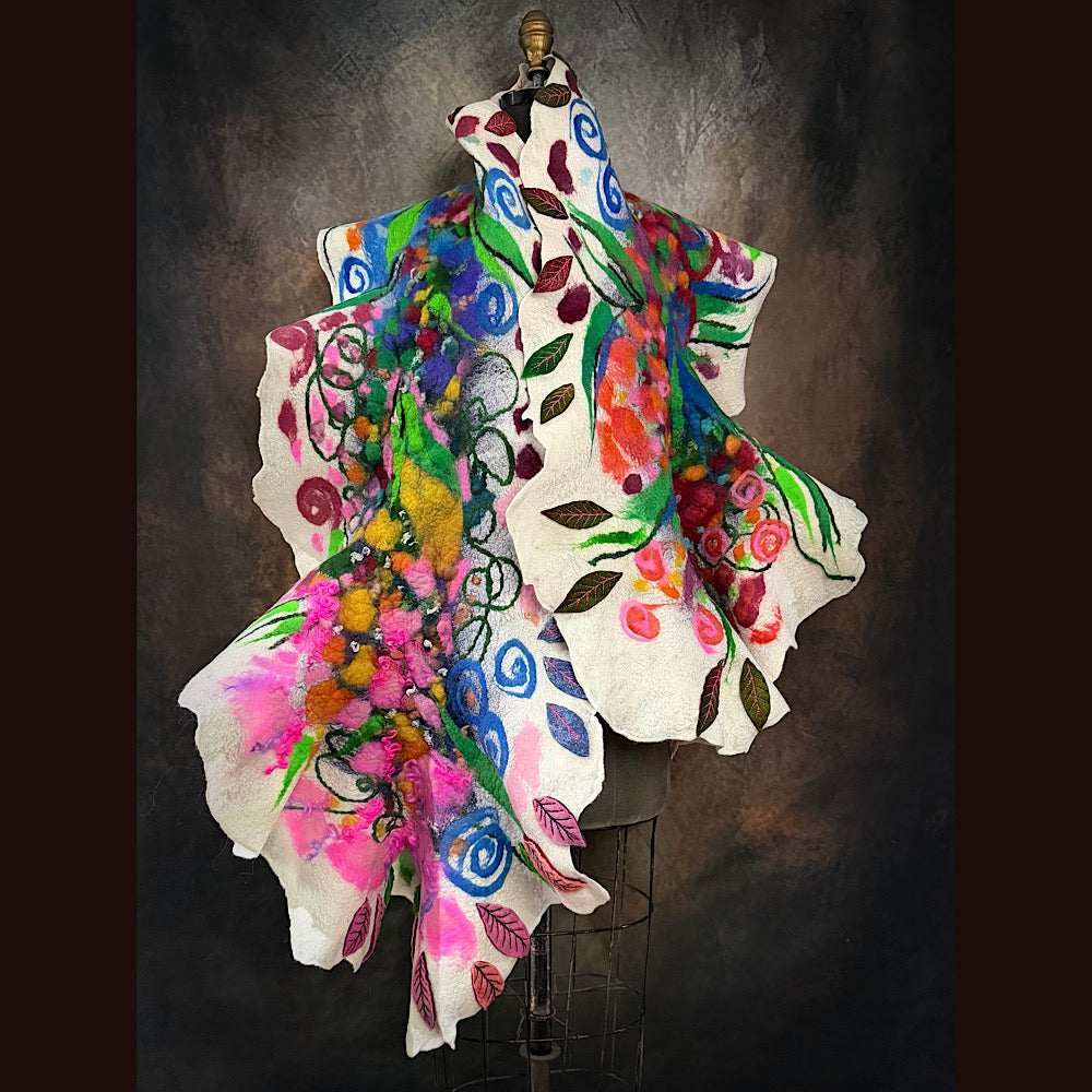 OOAK Handmade wool Felted Scarf 80” X 19”