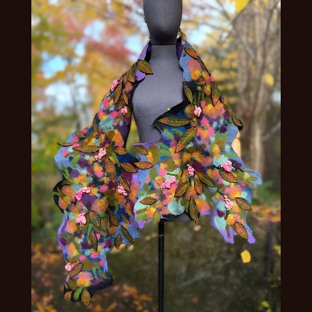 OOAK Handmade wool Felted Scarf 82” X 23” Original art work
