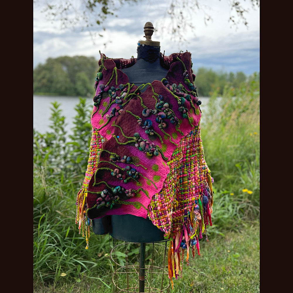Felted and woven Shawl 55” X 27”