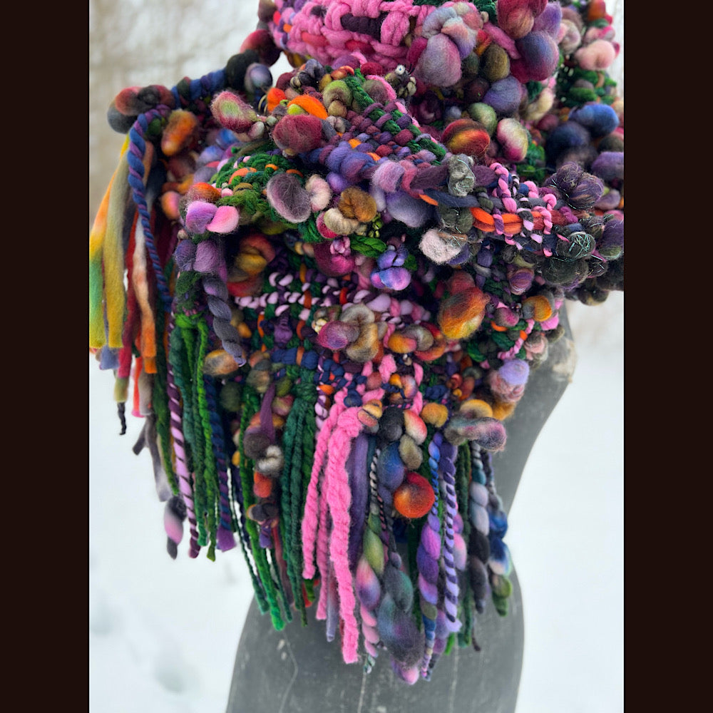 Woven scarf made of hand spun yarn 84” X 9”