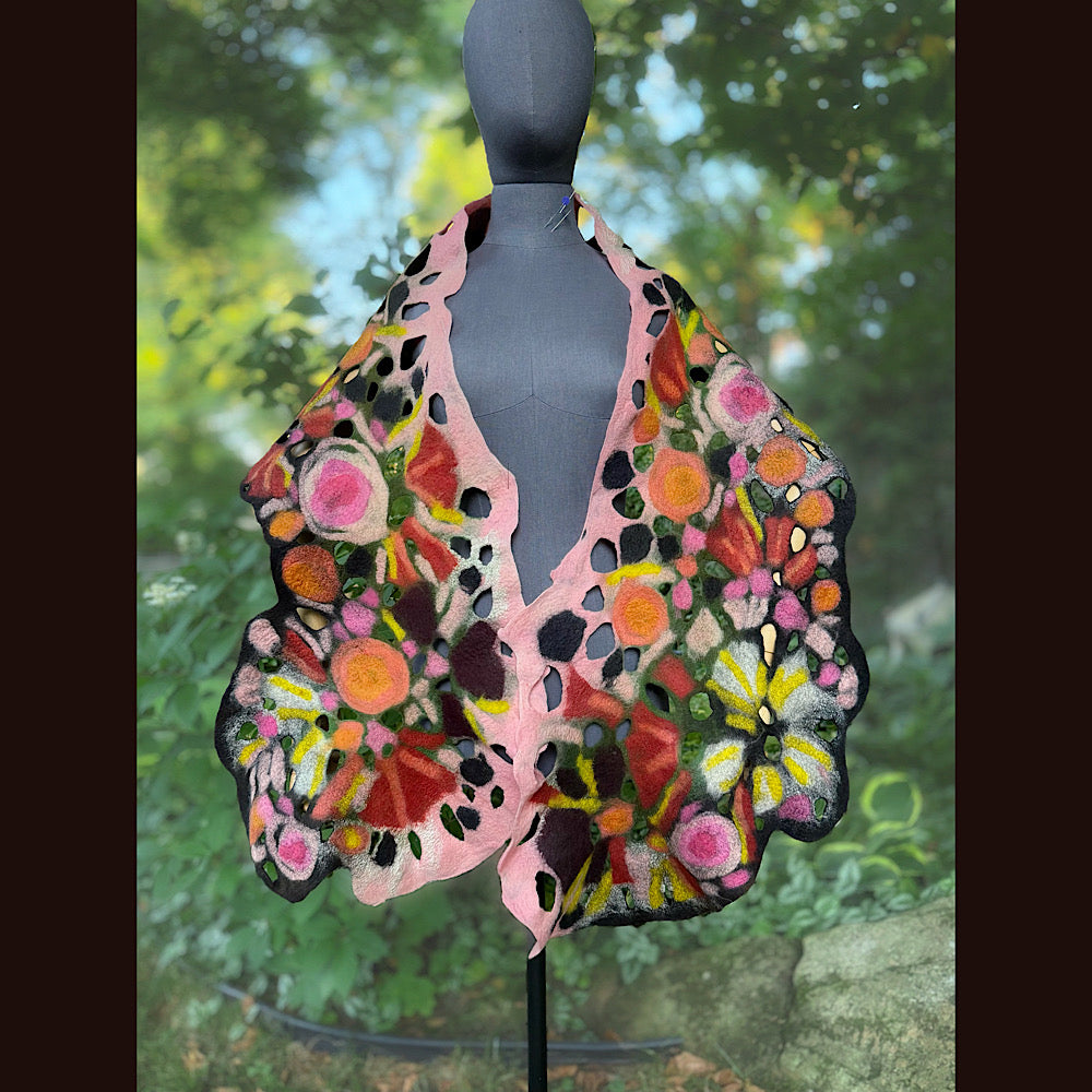 OOAK Handmade wool Felted Scarf 82” X 17” Original art work