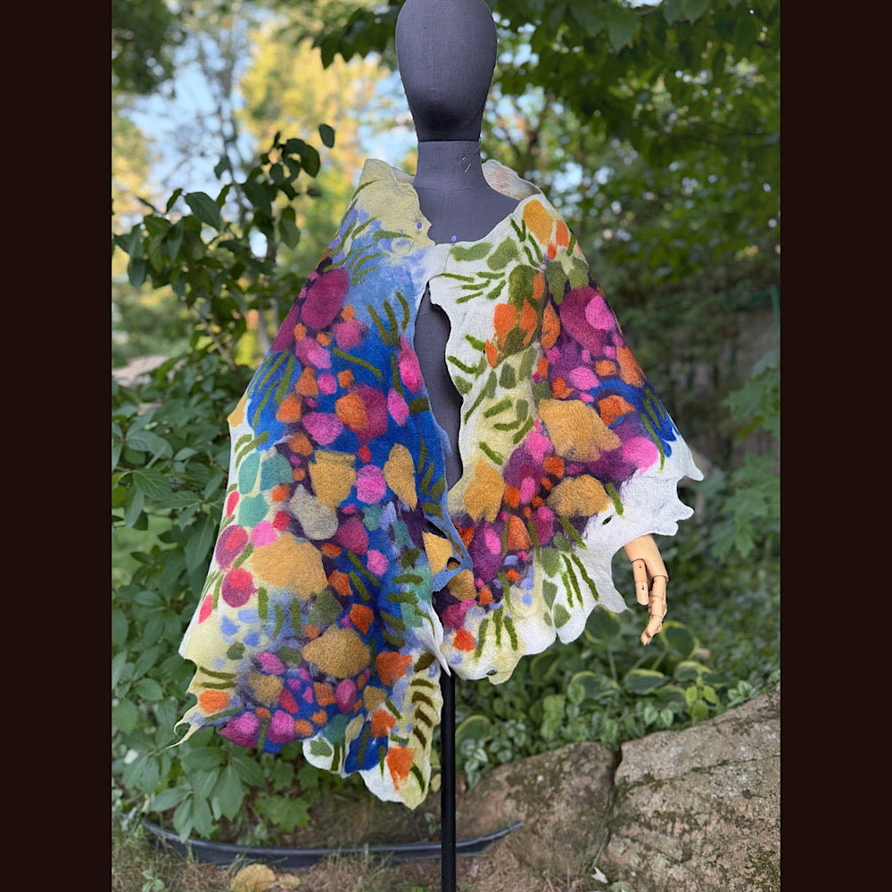 OOAK Handmade wool Felted Scarf 88” X 22” Original art work