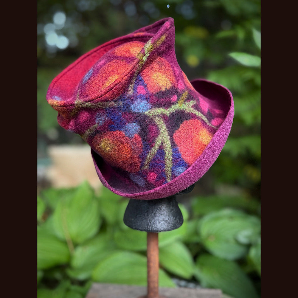 OOAK Handmade wool Felted hat 23.5” medium