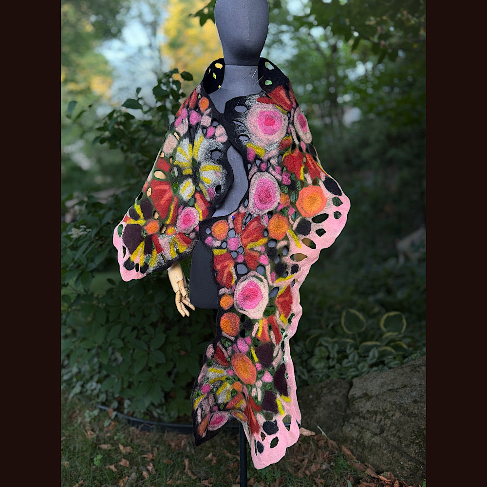 OOAK Handmade wool Felted Scarf 82” X 17” Original art work