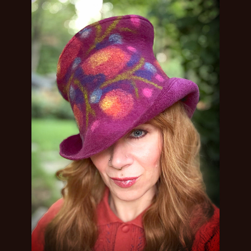 OOAK Handmade wool Felted hat 23.5” medium