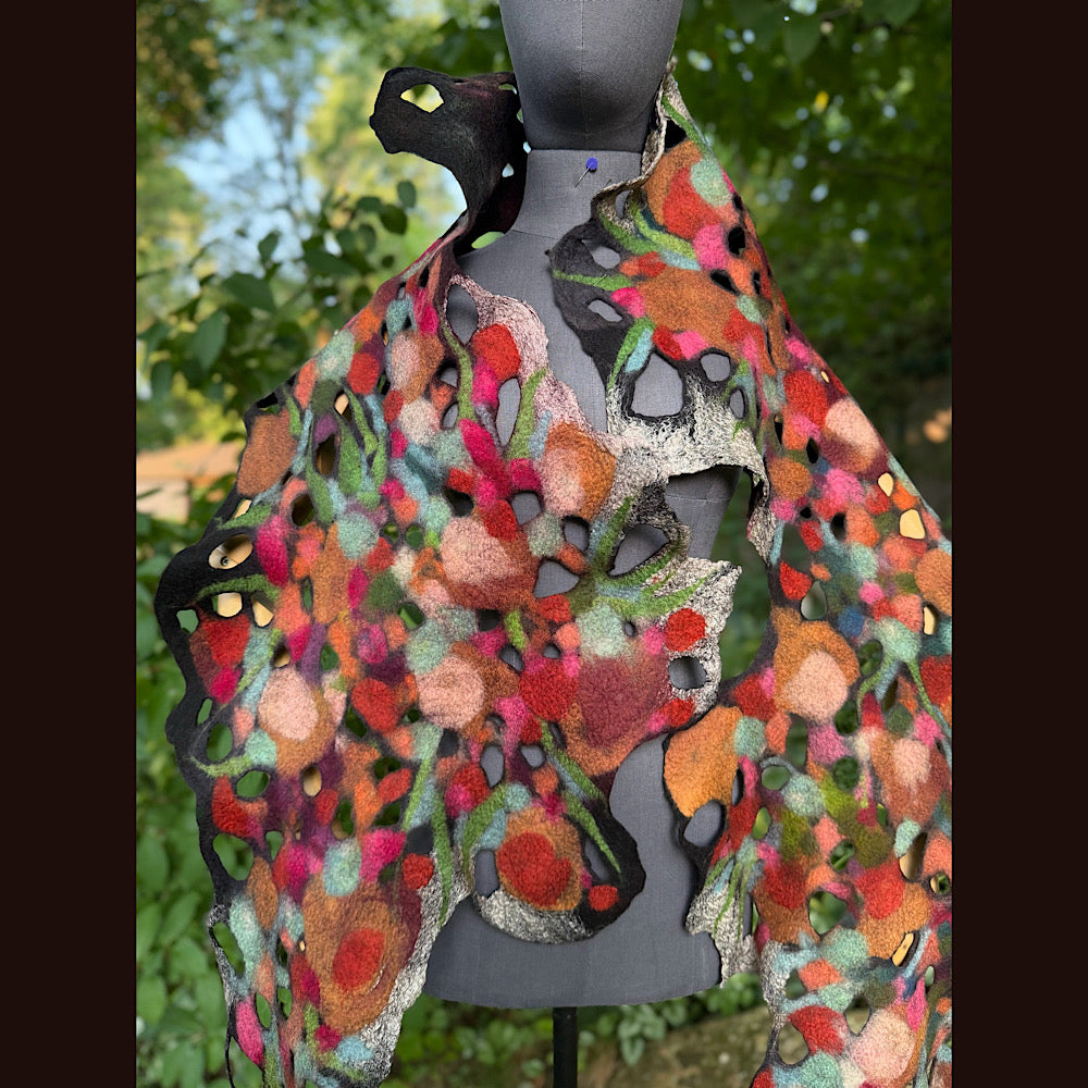 OOAK Handmade wool Felted Scarf 90” X 19” Original art work