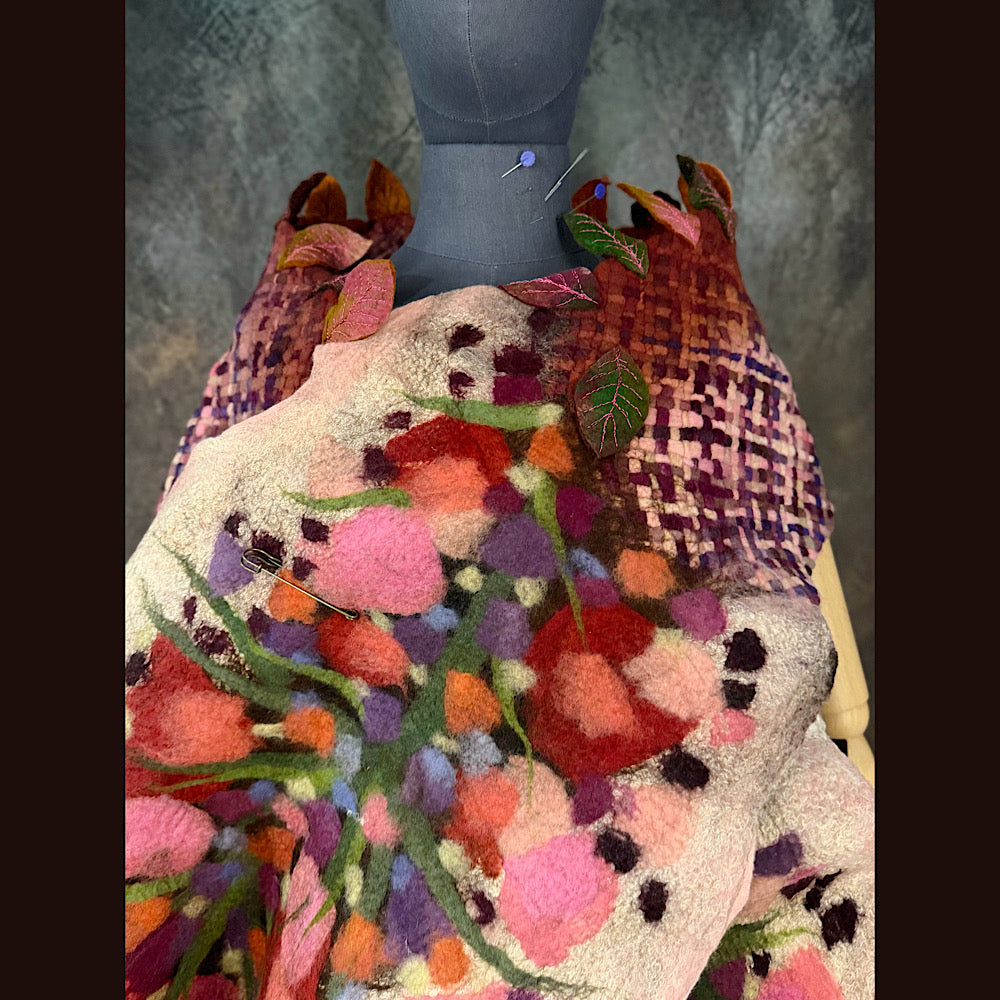OOAK Handmade wool Felted Scarf 84” X 17” Original art work