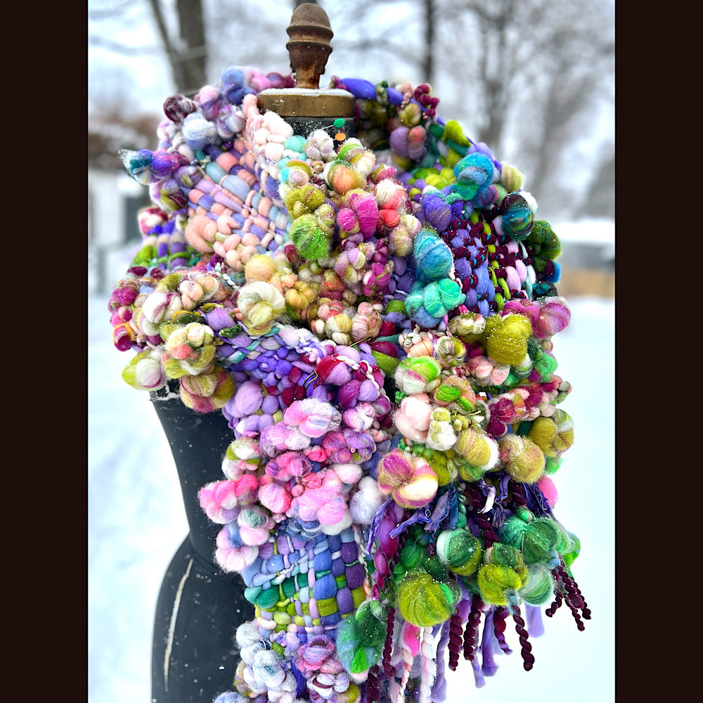 Winter rose Woven art yarn Scarf 100” X 7-8”