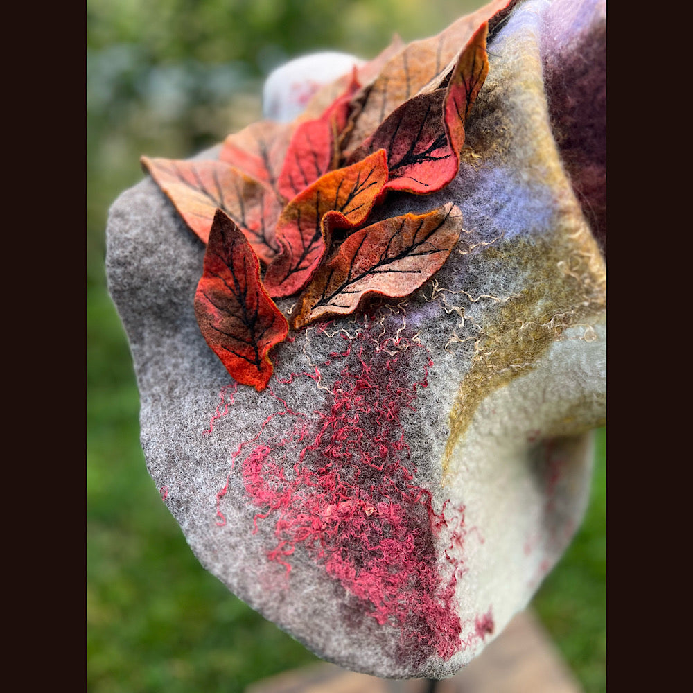 Felted top hat with leaves 24” medium large