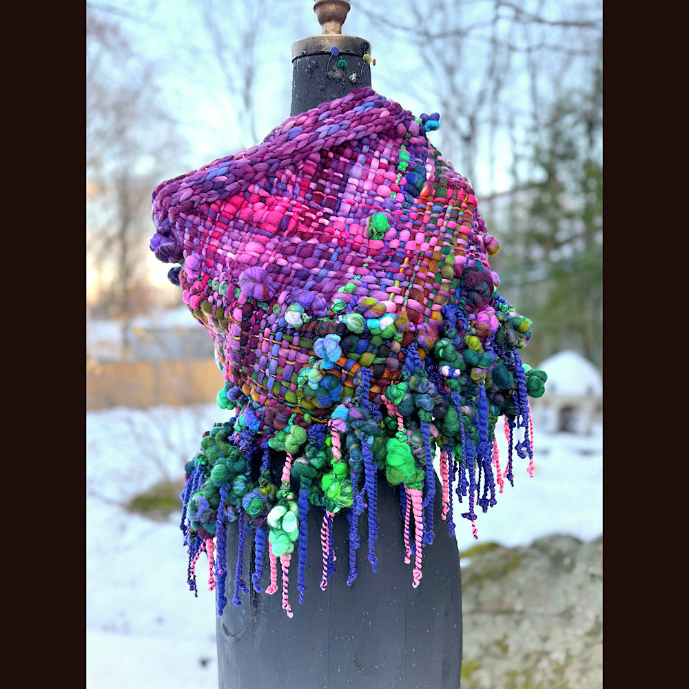 Handmade wool Woven Scarf shawlette 19” X 18”