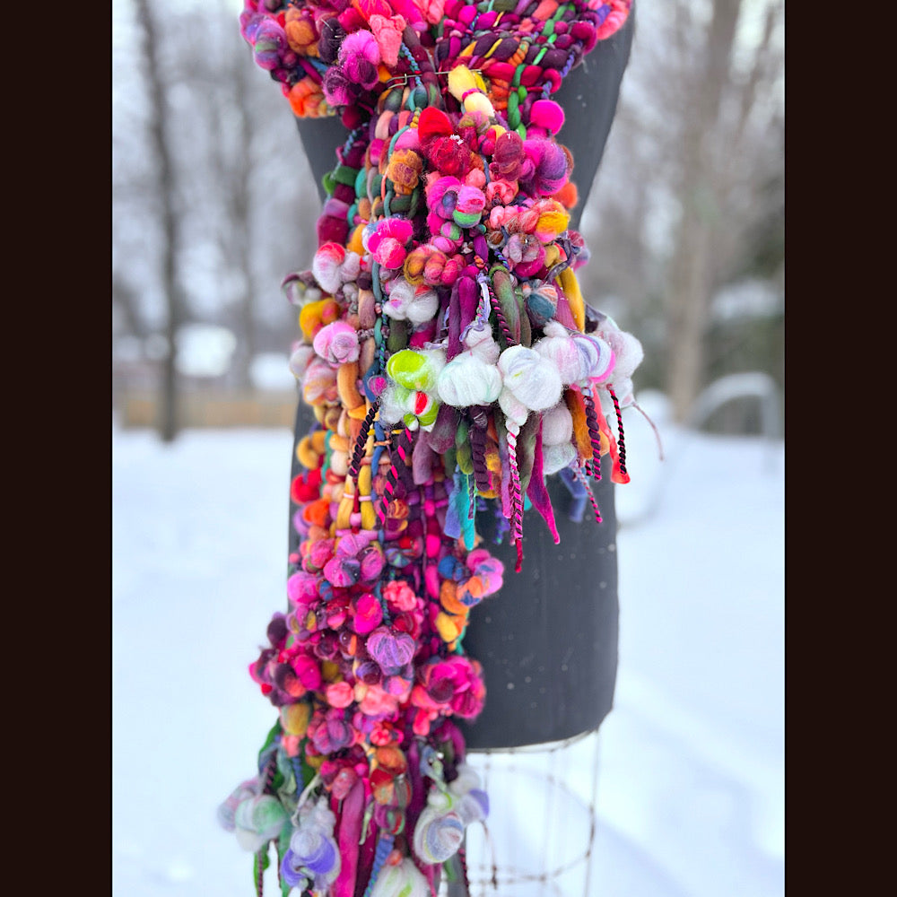 Winter rose Woven art yarn Scarf 104” X 8”