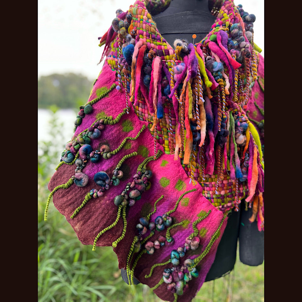 Felted and woven Shawl 55” X 27”