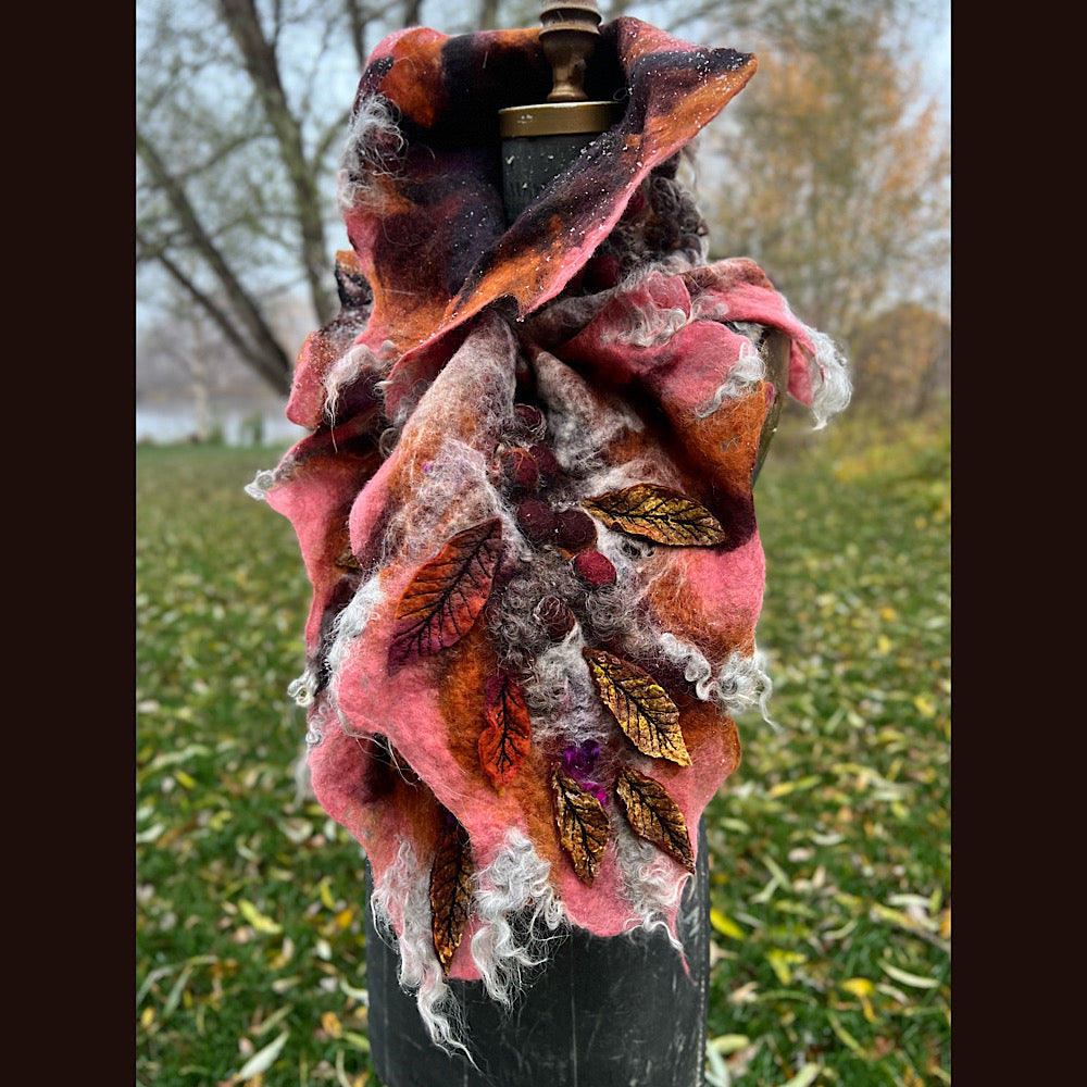 Autumn roses felted scarf 56” X 18