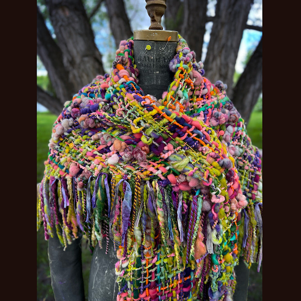 Rainbow warrior Woven shawl 82” X 36” 1 pound