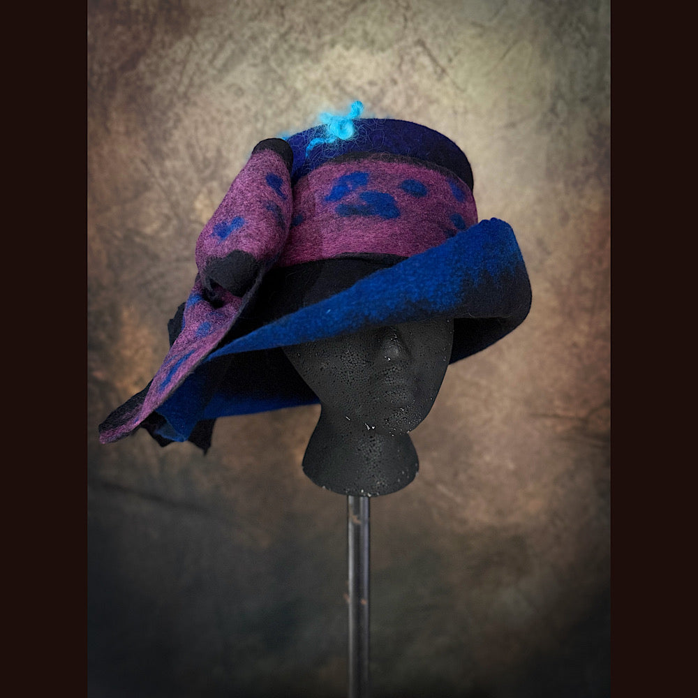 OOAK Handmade wool Felted hat 23.5” medium