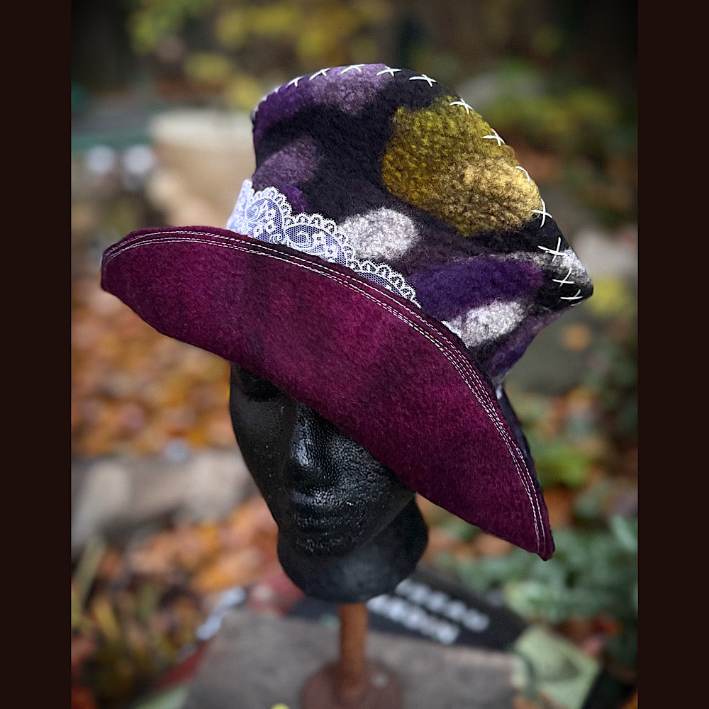 OOAK Handmade wool Felted hat 23.5” medium