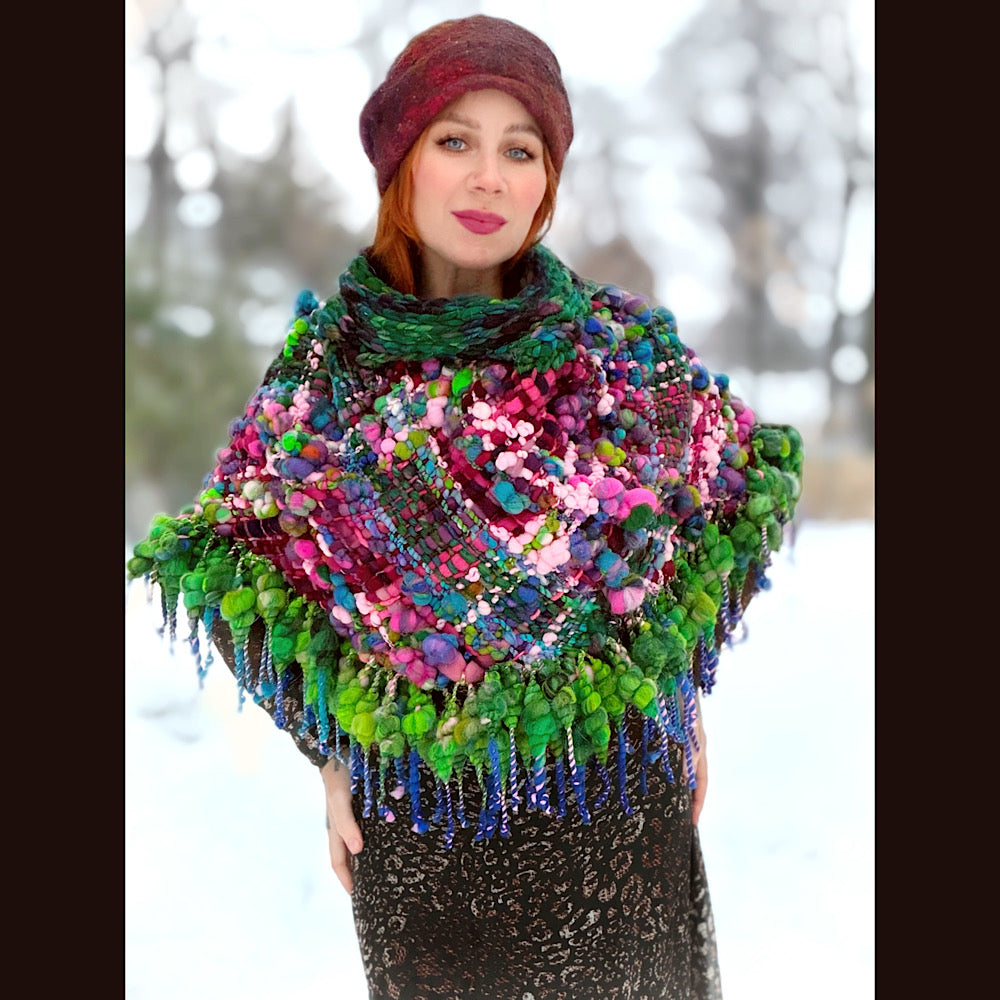 Handmade wool Woven Scarf shawlette 28” X  20” larger size