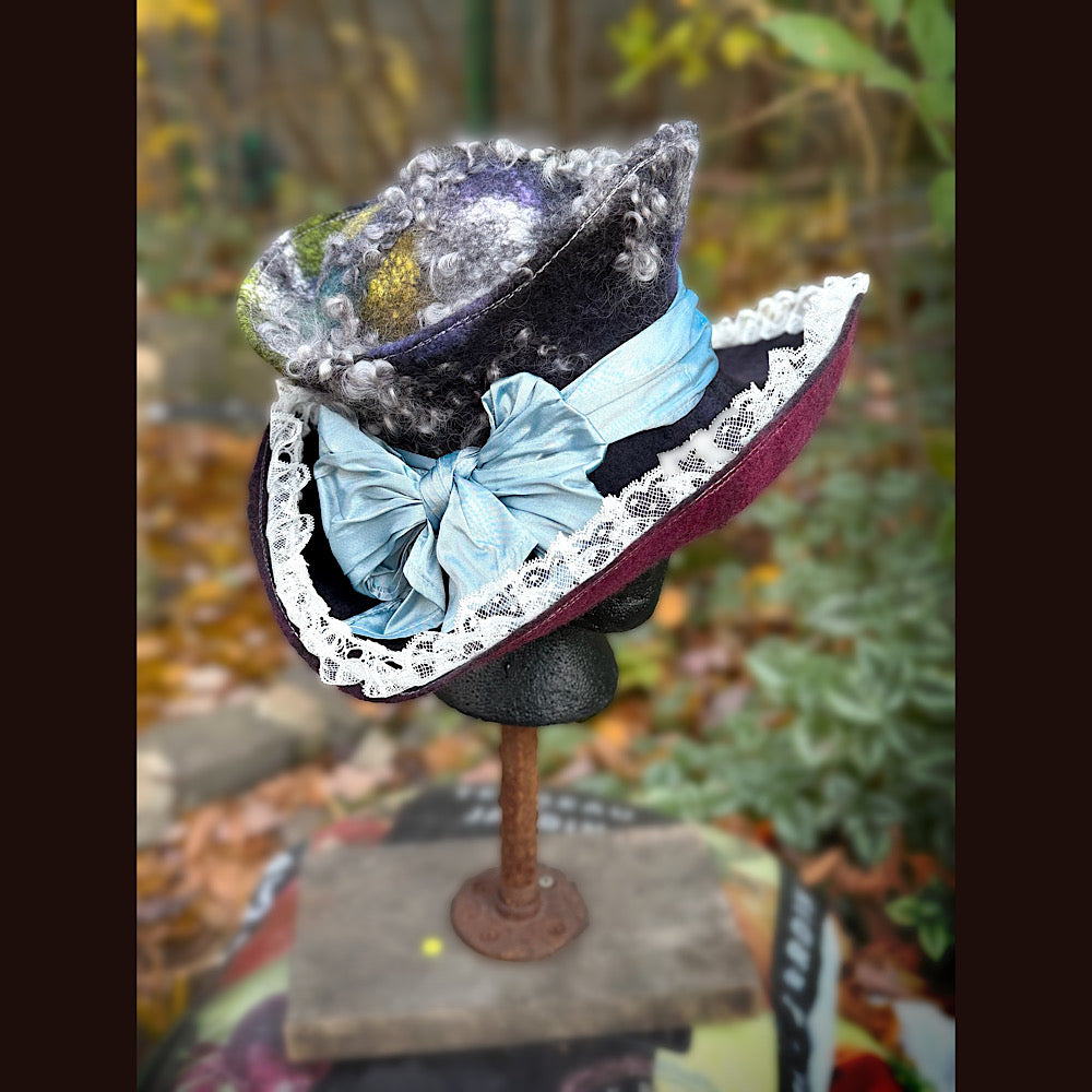 OOAK Handmade wool Felted hat 23.5” medium