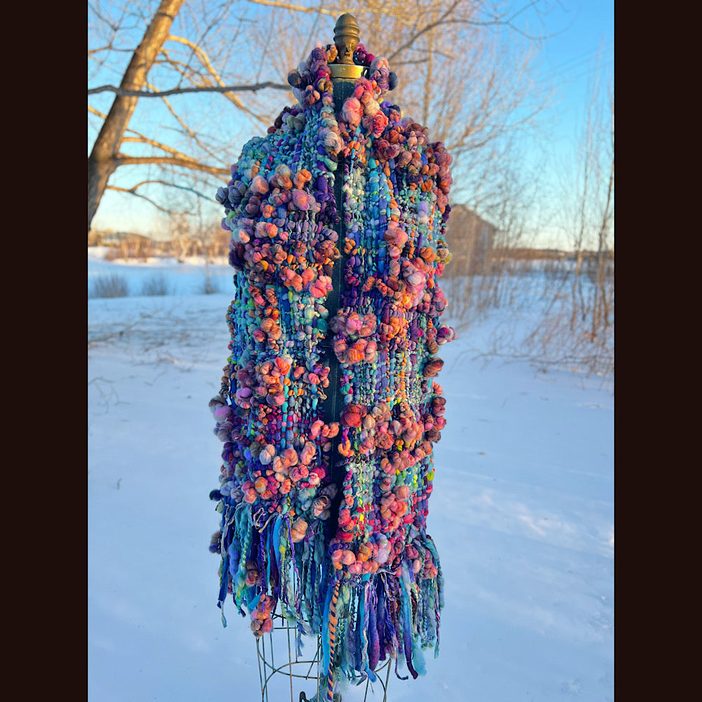 “Glorious innocence “ Woven scarf made of hand spun yarn 84” X 10”