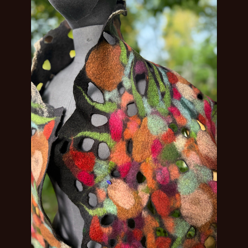 OOAK Handmade wool Felted Scarf 90” X 19” Original art work
