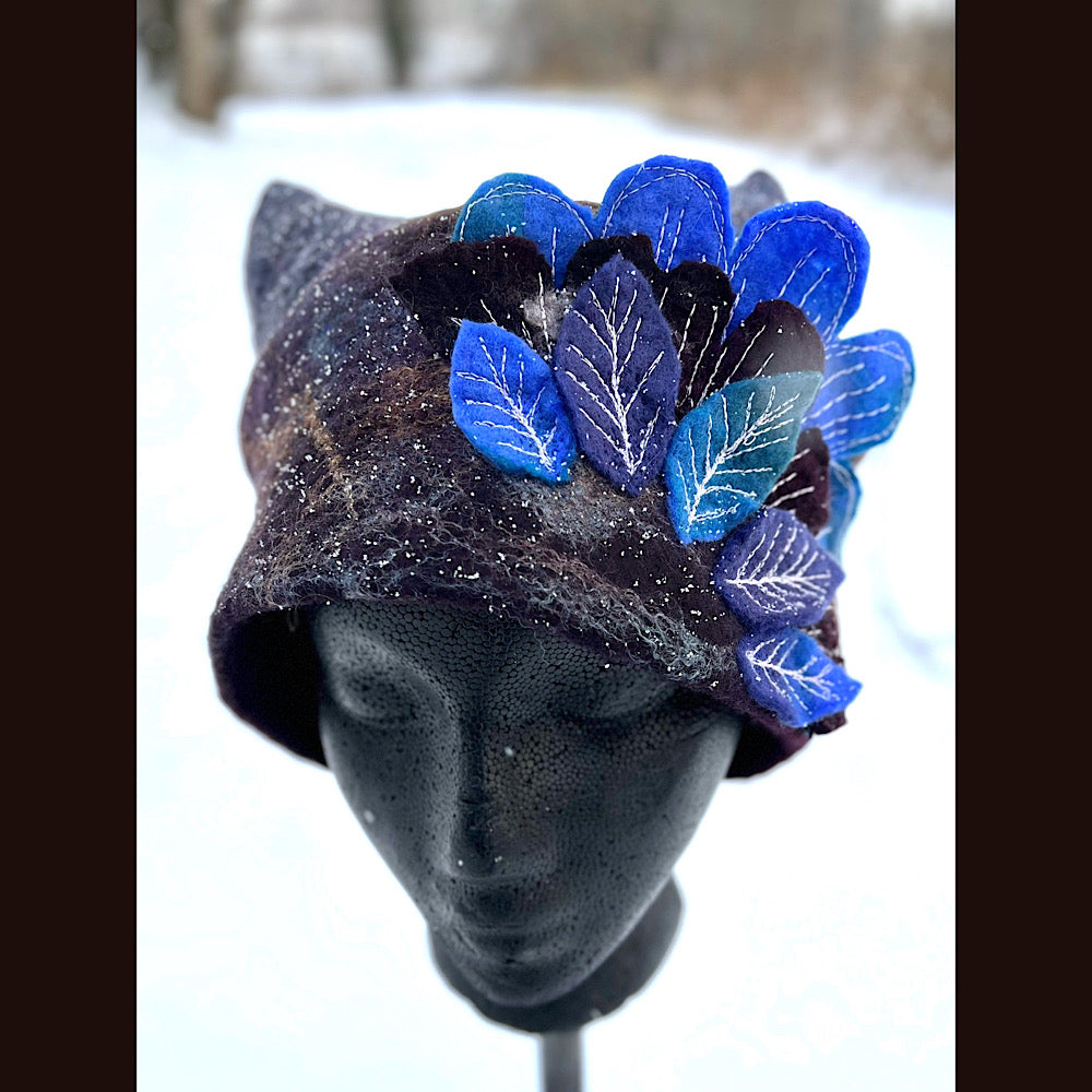 Felted toque hat with rose 24” large