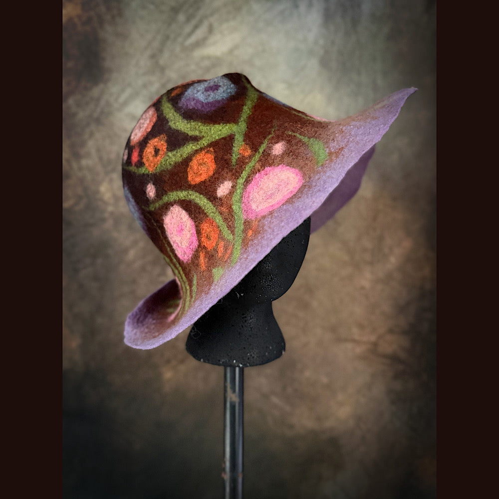OOAK Handmade wool Felted hat 23.5” medium
