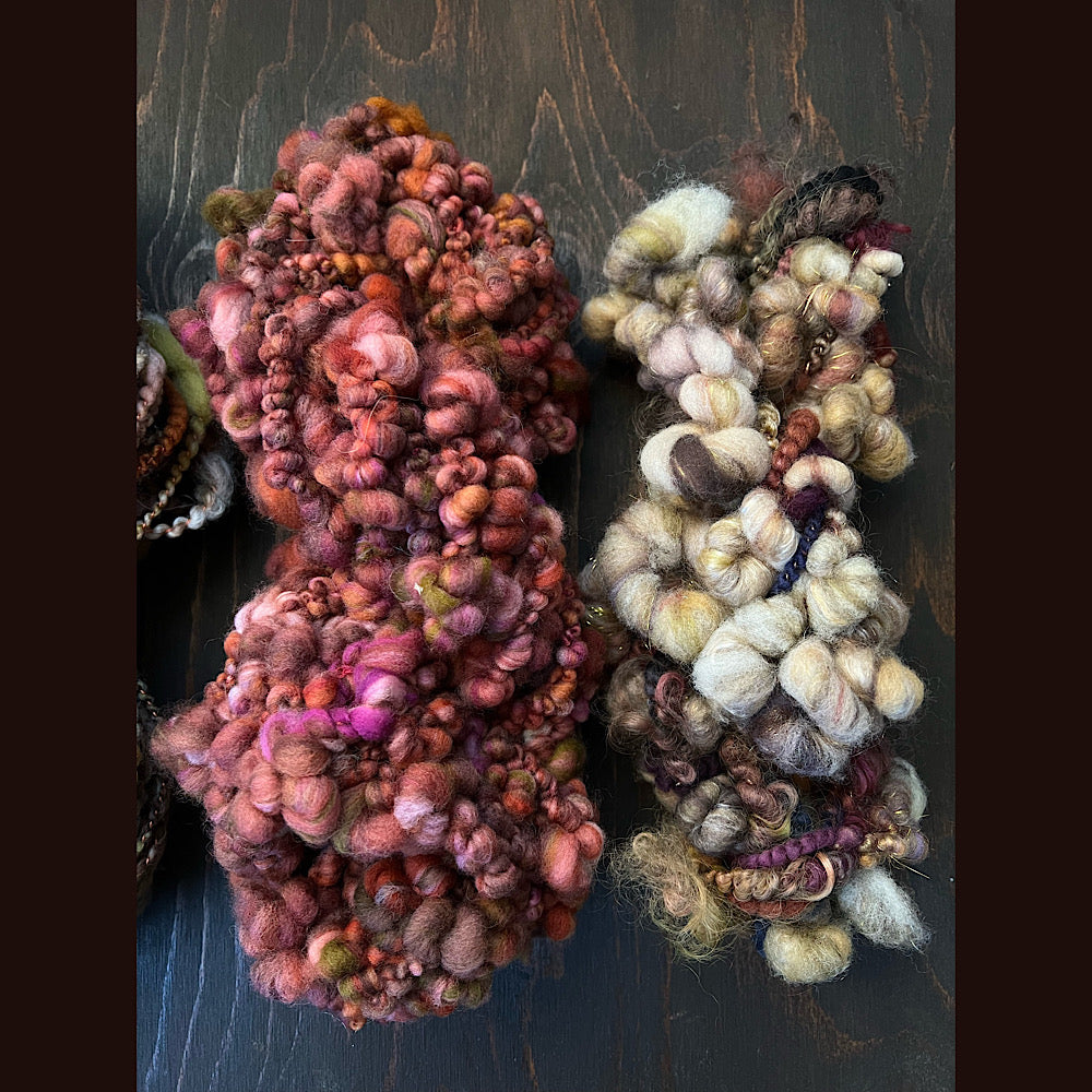 Large lot of art yarns for weaving 9.1 OZ