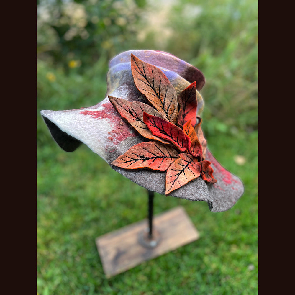 Felted top hat with leaves 24” medium large