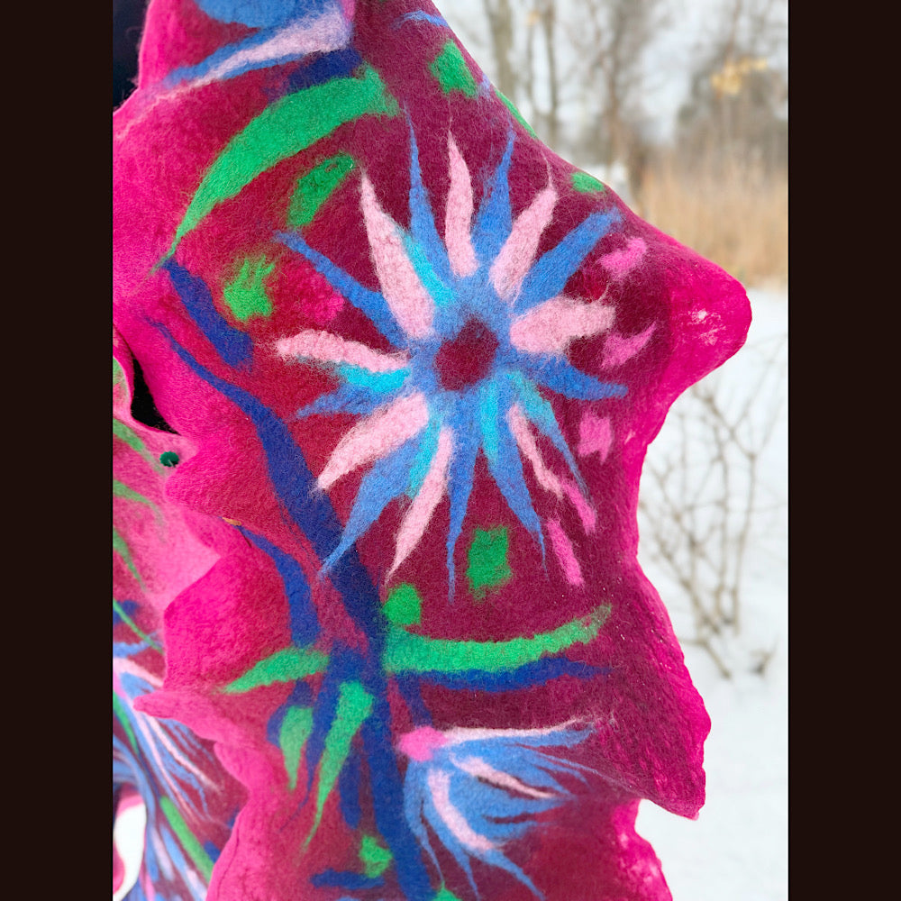 Handmade wool Felted Scarf 80” X 20