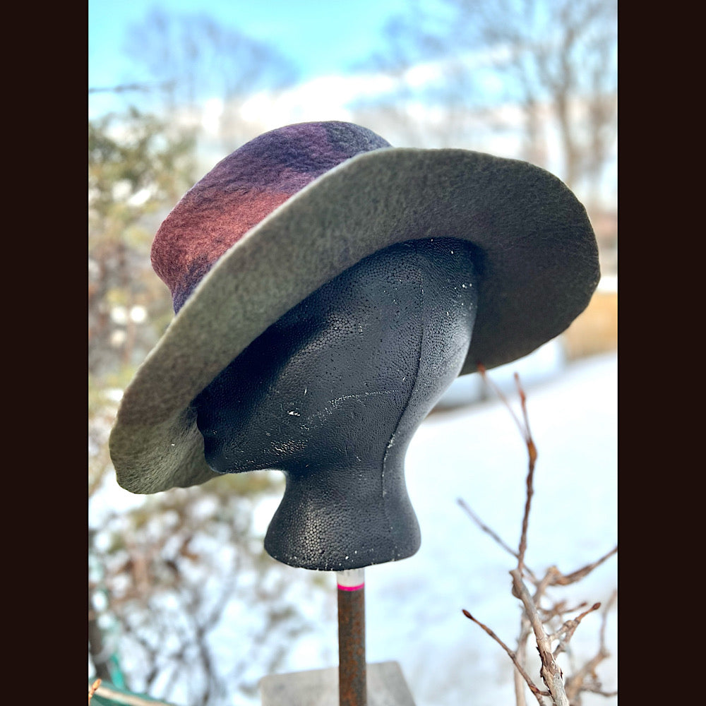 Felted top hat with leaves 23” 1/2 medium