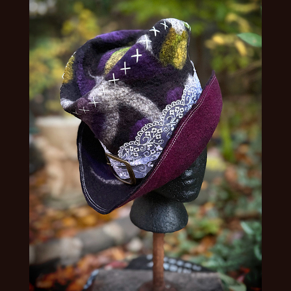 OOAK Handmade wool Felted hat 23.5” medium