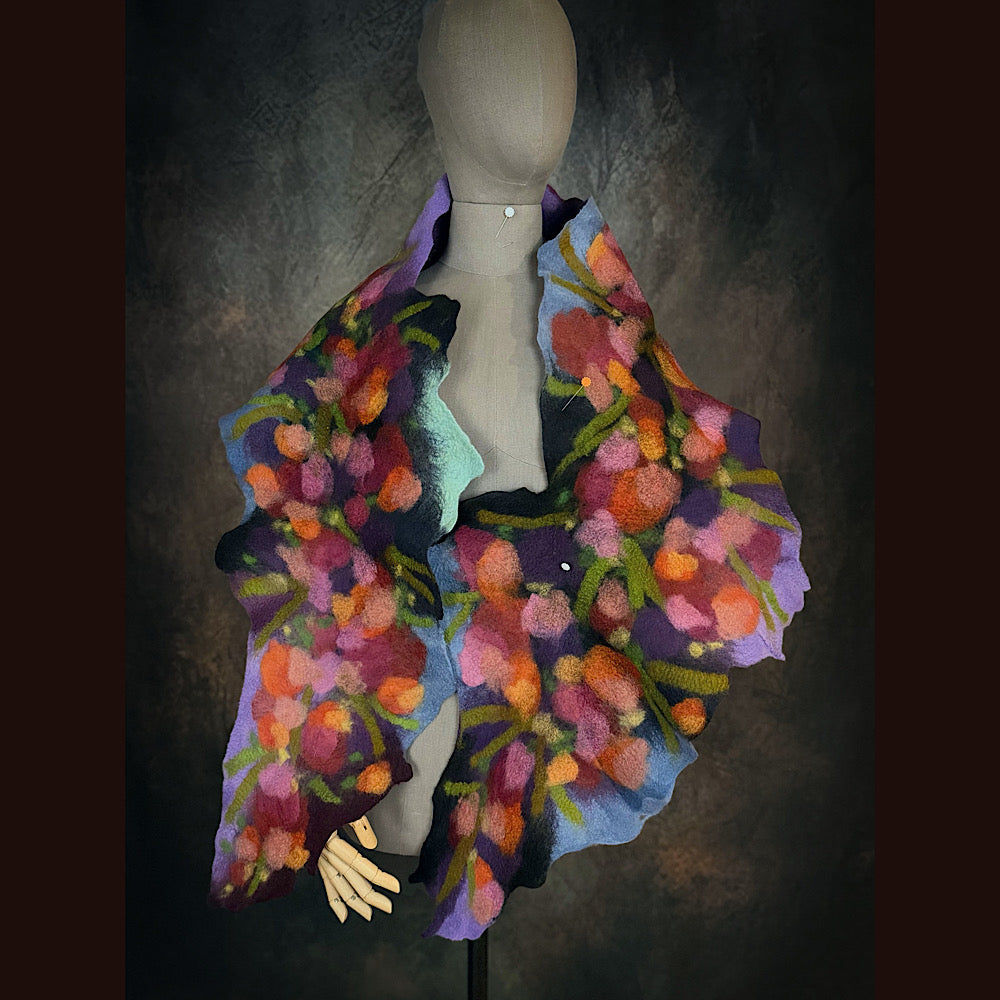 OOAK Handmade wool Felted Scarf 76” X 15” Original art work