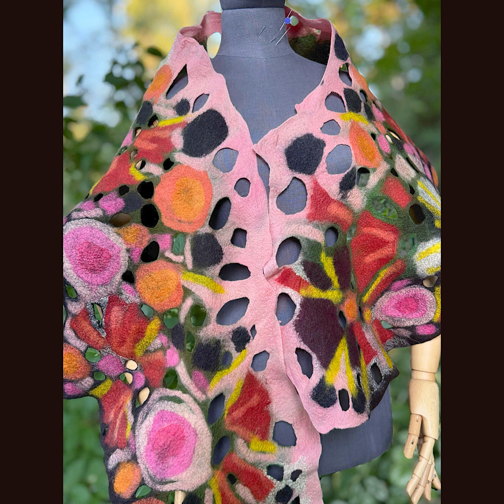 OOAK Handmade wool Felted Scarf 82” X 17” Original art work
