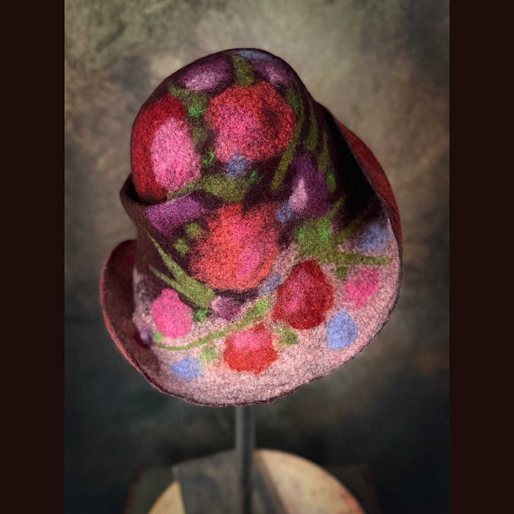 OOAK Handmade wool Felted hat 23.5” medium