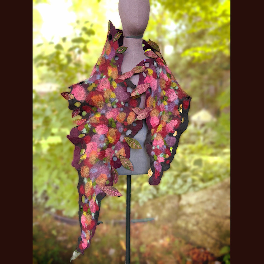 OOAK Handmade wool Felted Scarf 84” X 17” Original art work
