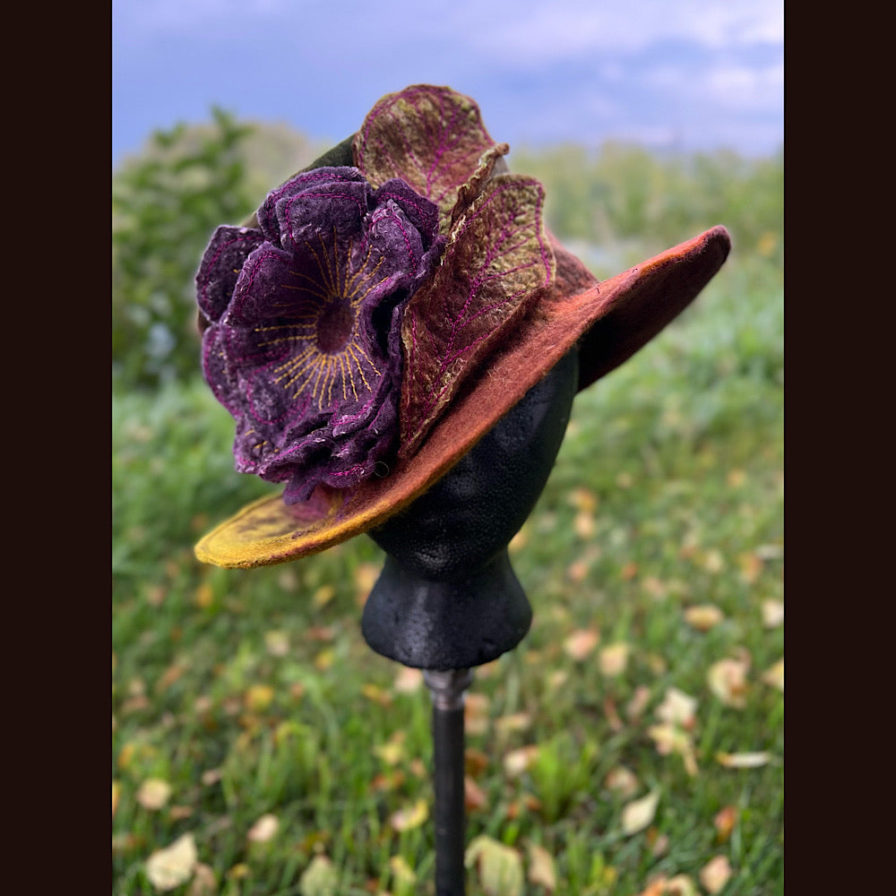 Felted top hat with rose 23.5” medium
