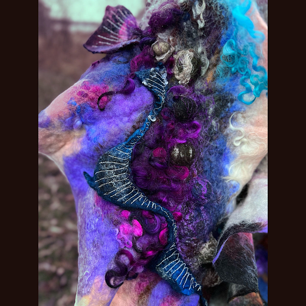 Soleil d’hiver felted scarf 75” X 18”