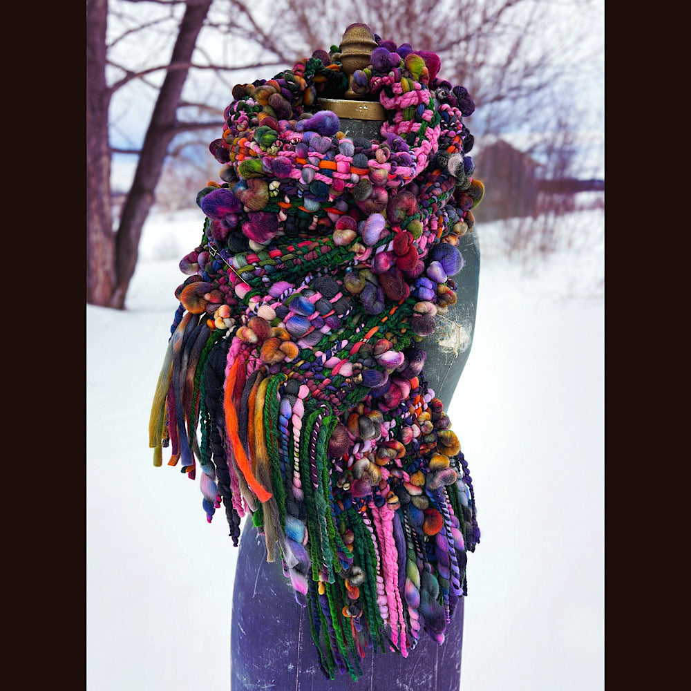 Woven scarf made of hand spun yarn 84” X 9”