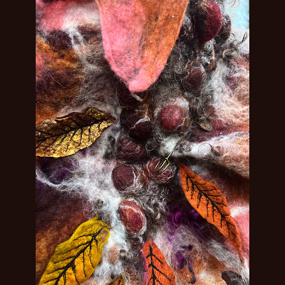 Autumn roses felted scarf 56” X 18