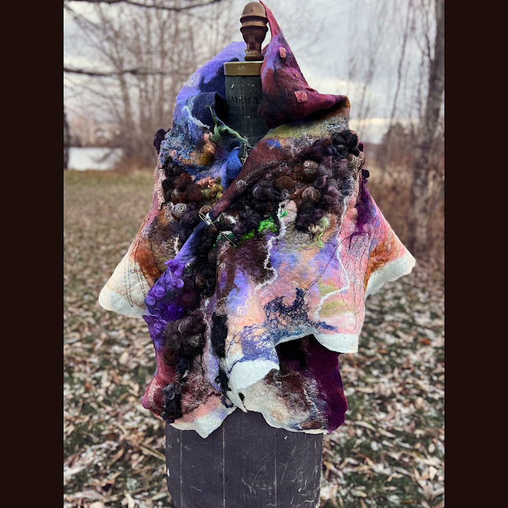 Last rays before dawn felted scarf 69” X 20”