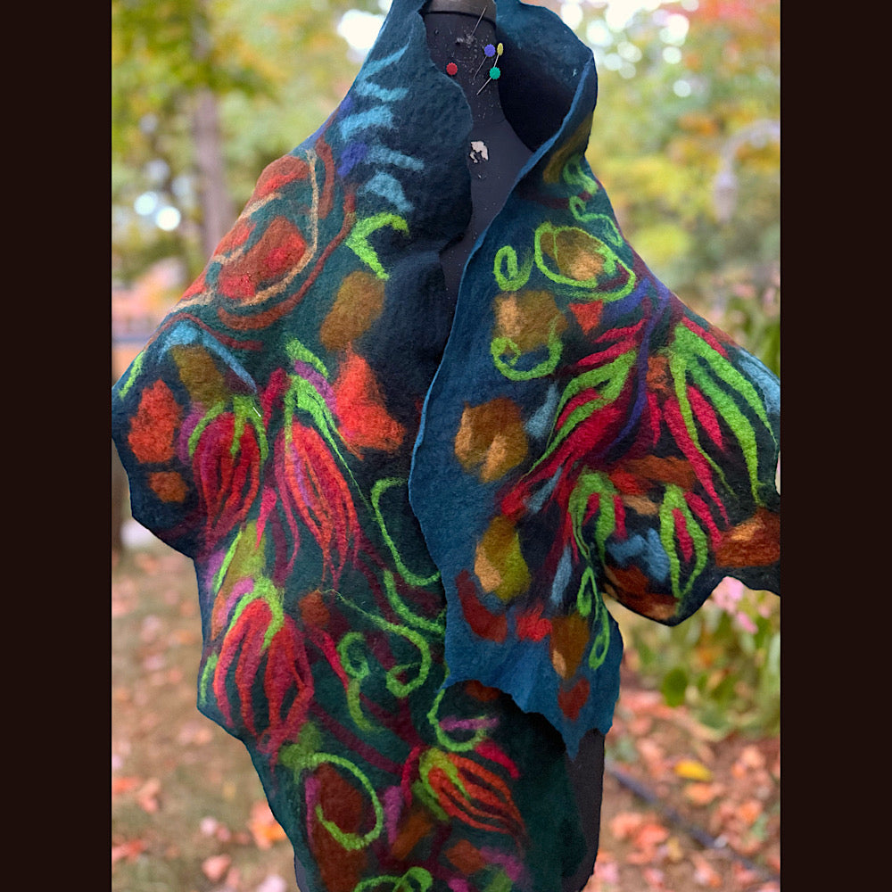 Handmade Felted Wool Scarf 85” X 21”