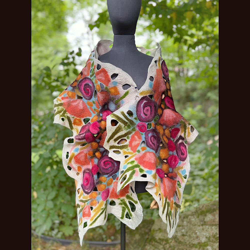 OOAK Handmade wool Felted Scarf 82” X 19” Original art work
