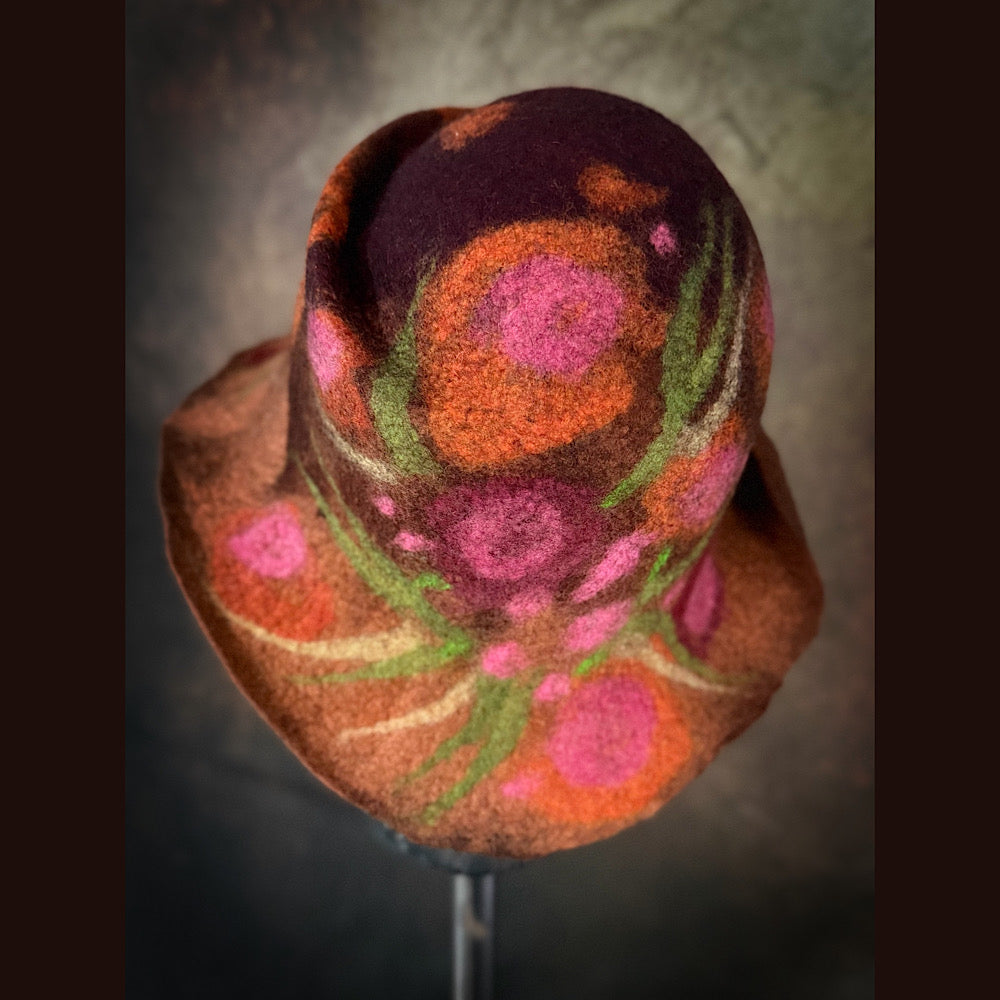OOAK Handmade wool Felted hat 23.5” medium